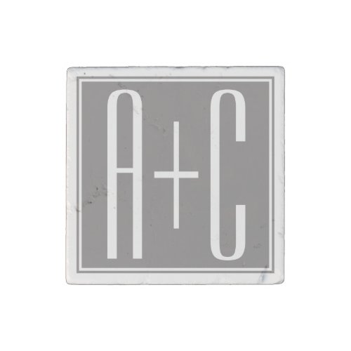 Editable Couples Initials  White  Grey Stone Magnet