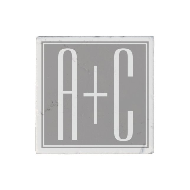 Editable Couples Initials | White & Grey Stone Magnet (Front)