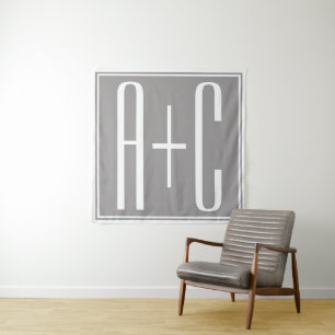 Editable Couples Initials   White & Grey Tapestry