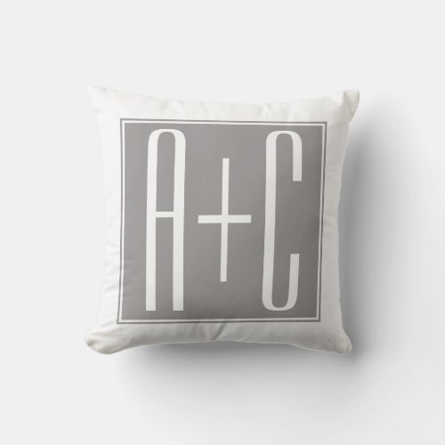 Editable Couples Initials  White  Grey Throw Pillow