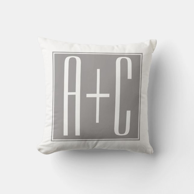 Editable Couples Initials | White & Grey Throw Pillow (Front)