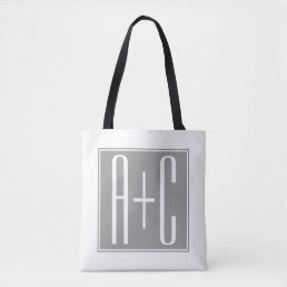Editable Couples Initials | White &amp; Grey Tote Bag