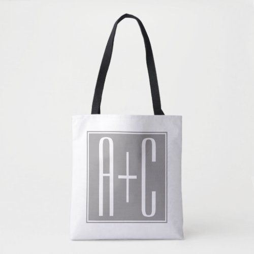 Editable Couples Initials  White  Grey Tote Bag