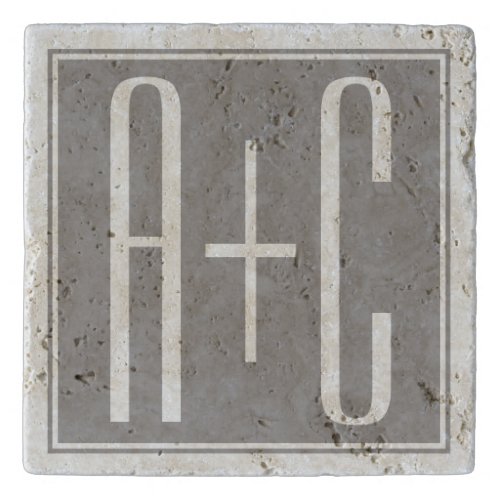 Editable Couples Initials  White  Grey Trivet