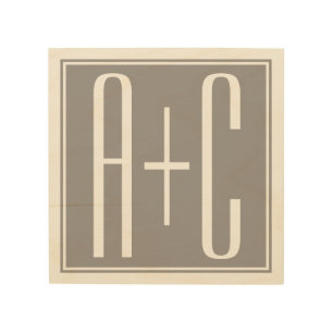 Editable Couples Initials White & Grey Wood Wall Art