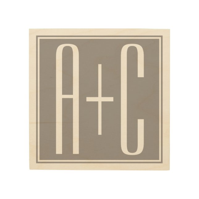 Editable Couples Initials | White & Grey Wood Wall Art (Front)