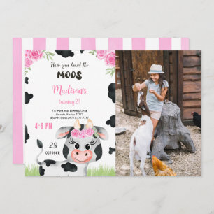 Editable Cow Birthday Photo Invitation