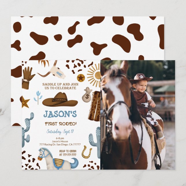 Editable Cowboy Birthday Photo Invitation (Front/Back)