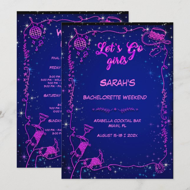 Editable Cowgirl Bachelorette Party Invitation (Front/Back)