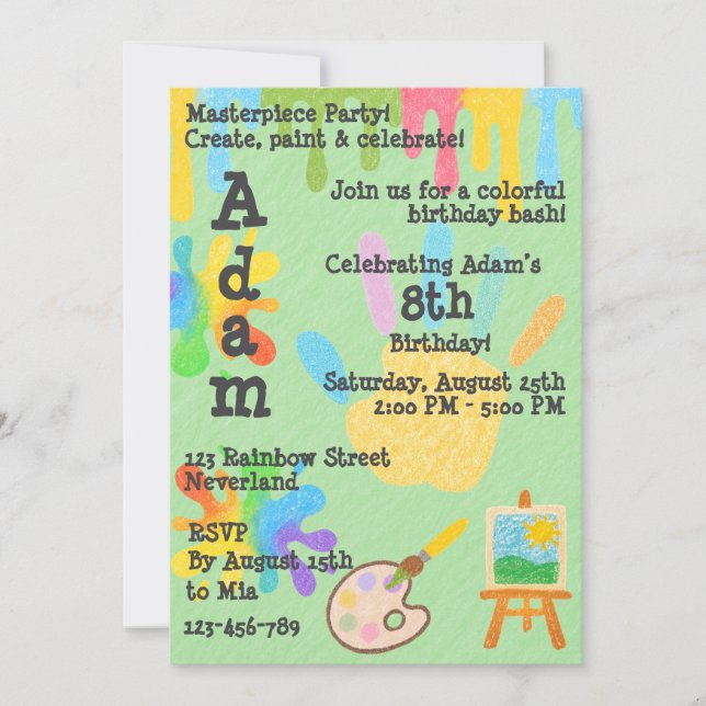 Editable Crayon Style – Artsy Paint & Palette Part Invitation (Front)