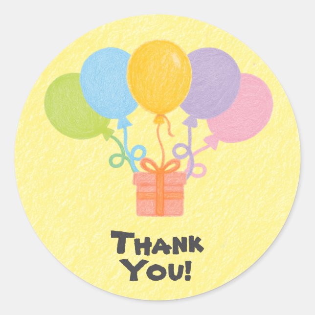 Editable Crayon Style – Balloon Bash Birthday Classic Round Sticker (Front)