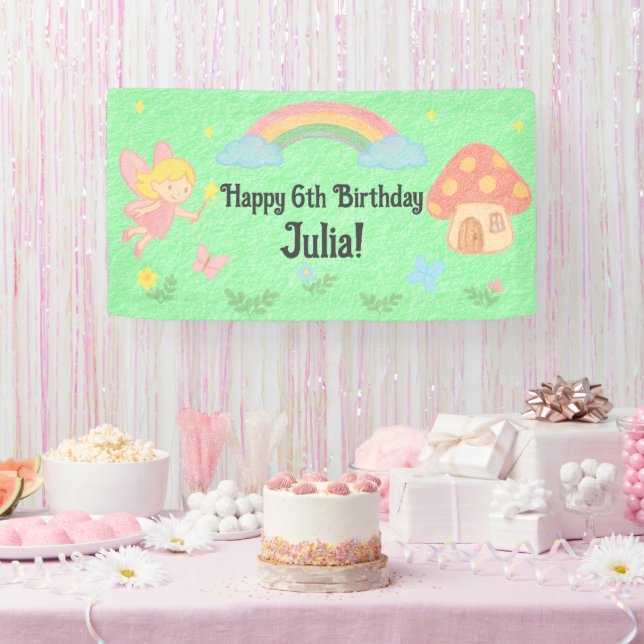 Editable Crayon Style – Fairy Mushroom Forest  Banner (Party)