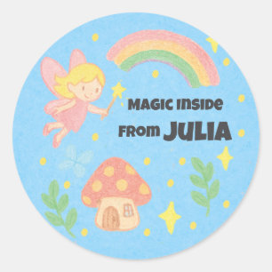 Editable Crayon Style – Fairy Mushroom Forest  Classic Round Sticker