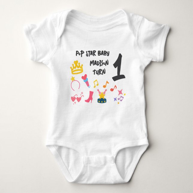 Editable Crayon Style – Pop Star Diva Birthday Baby Bodysuit (Front)