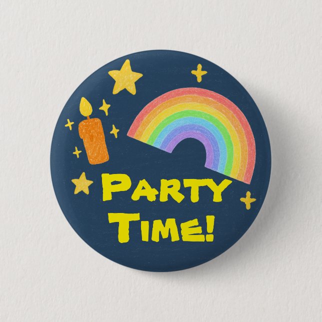Editable Crayon Style – Rainbow Celebration Button (Front)
