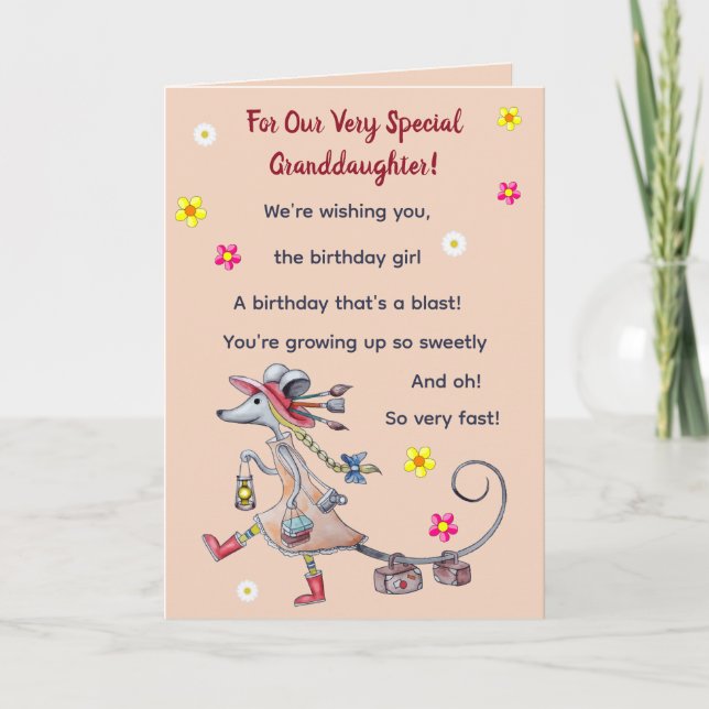 Editable Creative Mouse Granddaughter Birthday Card (Front)