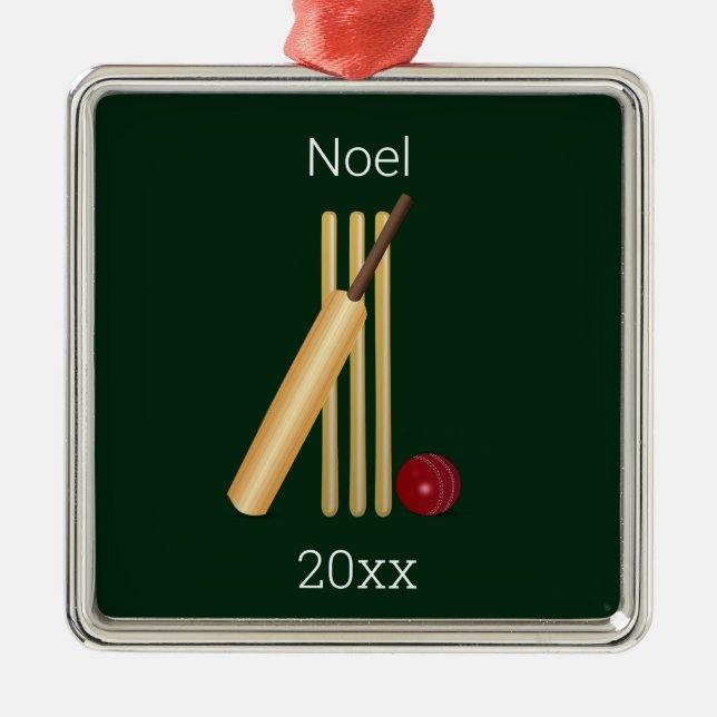 Editable Cricket With a Wicket Metal Ornament (Front)