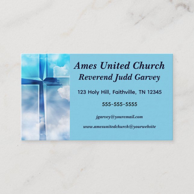 Editable Cross in the Clouds Church Leader Business Card (Front)