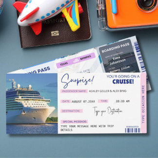 Editable Cruise Ticket Surprise Boarding Pass Invitation
