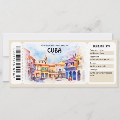 Editable Cuba Plane Boarding Pass Ticket Invitation