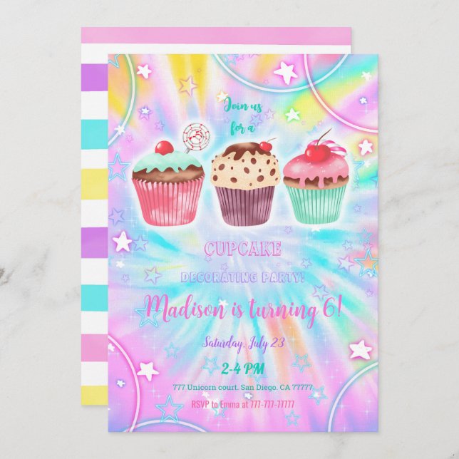 Editable Cupcake Birthday Invitation (Front/Back)