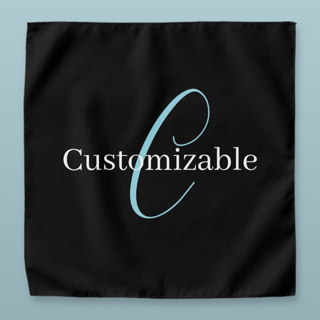 Editable Cursive Script Monogram Black Blue White Bandana (Creator Uploaded)