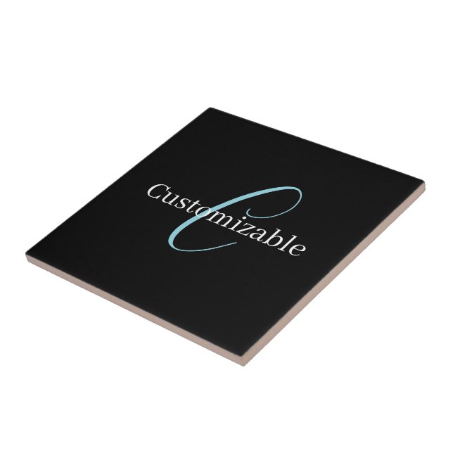 Editable Cursive Script Monogram Black Blue White Ceramic Tile (Side)