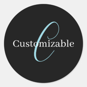 Editable Cursive Script Monogram Black Blue White Classic Round Sticker
