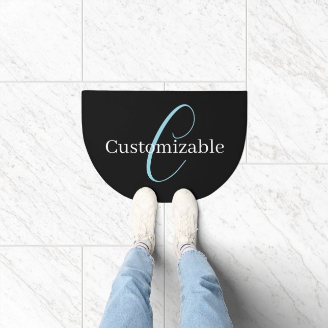 Editable Cursive Script Monogram Black Blue White Doormat (Indoor)