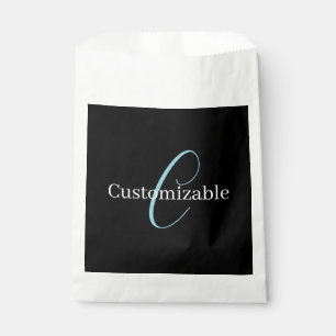 Editable Cursive Script Monogram Black Blue White Favor Bag