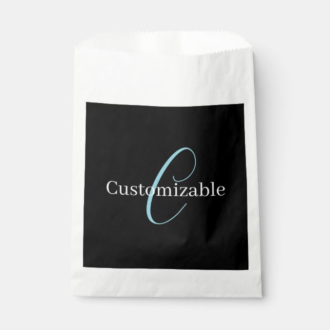 Editable Cursive Script Monogram Black Blue White Favor Bag (Front)