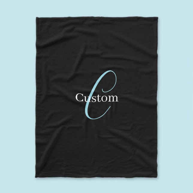 Editable Cursive Script Monogram Black Blue White Fleece Blanket (Creator Uploaded)