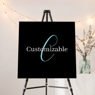 Editable Cursive Script Monogram Black Blue White Foam Board