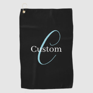 Editable Cursive Script Monogram Black Blue White Golf Towel