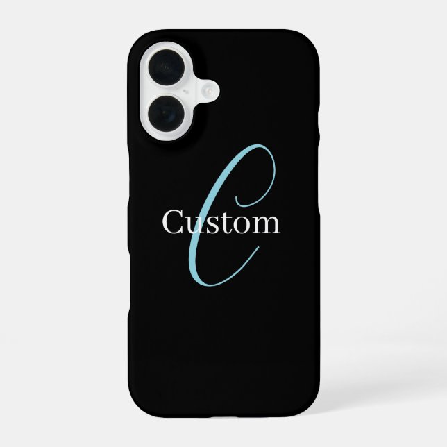 Editable Cursive Script Monogram Black Blue White Iphone Case (Back)