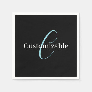Editable Cursive Script Monogram Black Blue White Napkins