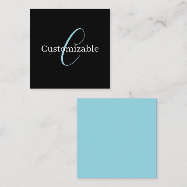 Editable Cursive Script Monogram Black Blue White Note Card (Front/Back)