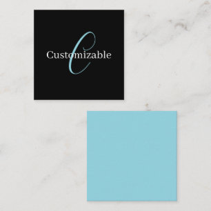 Editable Cursive Script Monogram Black Blue White Note Card
