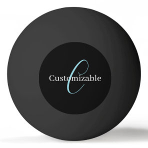 Editable Cursive Script Monogram Black Blue White Ping Pong Ball