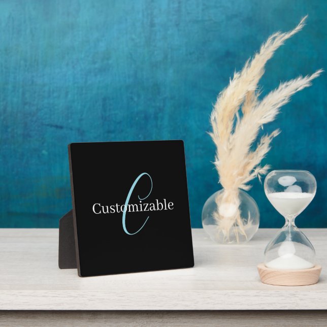 Editable Cursive Script Monogram Black Blue White Plaque (Insitu)