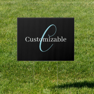Editable Cursive Script Monogram Black Blue White Sign