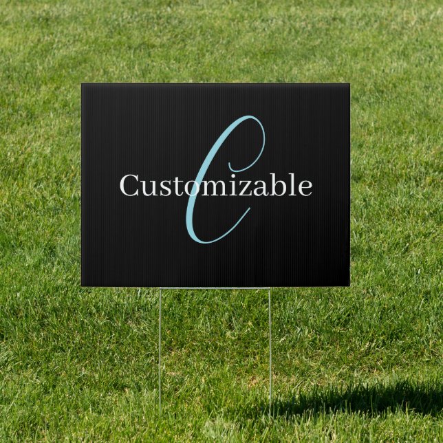 Editable Cursive Script Monogram Black Blue White Sign (Insitu)