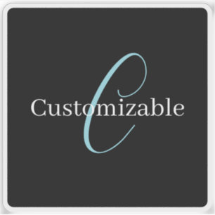 Editable Cursive Script Monogram Black Blue White Sticker