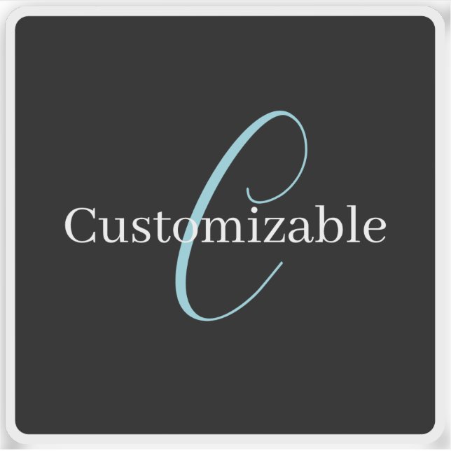 Editable Cursive Script Monogram Black Blue White Sticker (Front)
