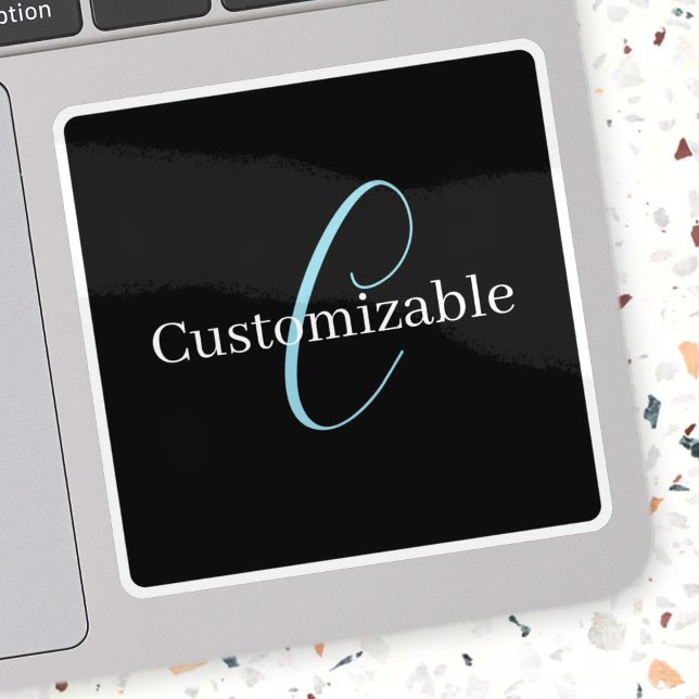 Editable Cursive Script Monogram Black Blue White Sticker (Creator Uploaded)