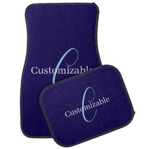 Editable Cursive Script Monogram Purplish Blue Car Floor Mat