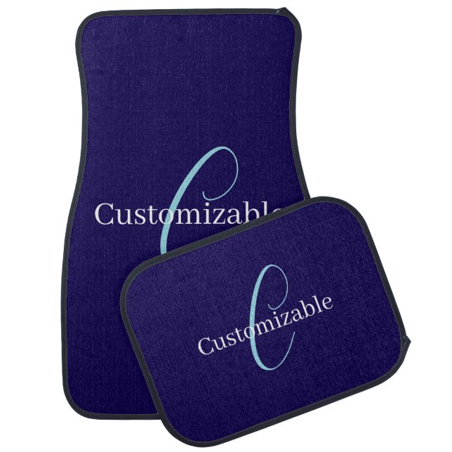 Editable Cursive Script Monogram Purplish Blue Car Floor Mat (Set)
