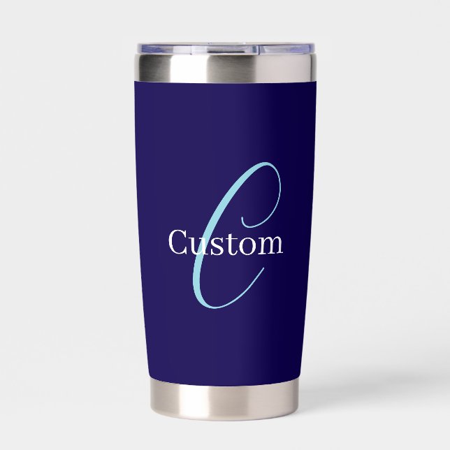 Editable Cursive Script Monogram Purplish Blue Insulated Tumbler (Front)