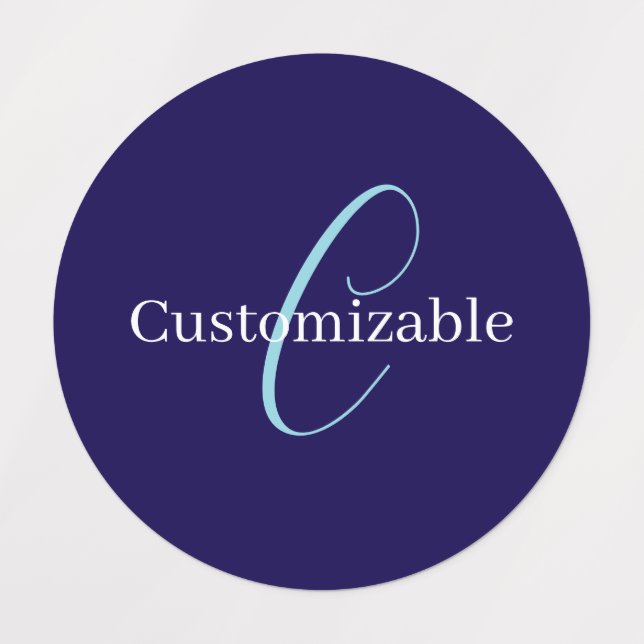 Editable Cursive Script Monogram Purplish Blue Labels (Design 1)