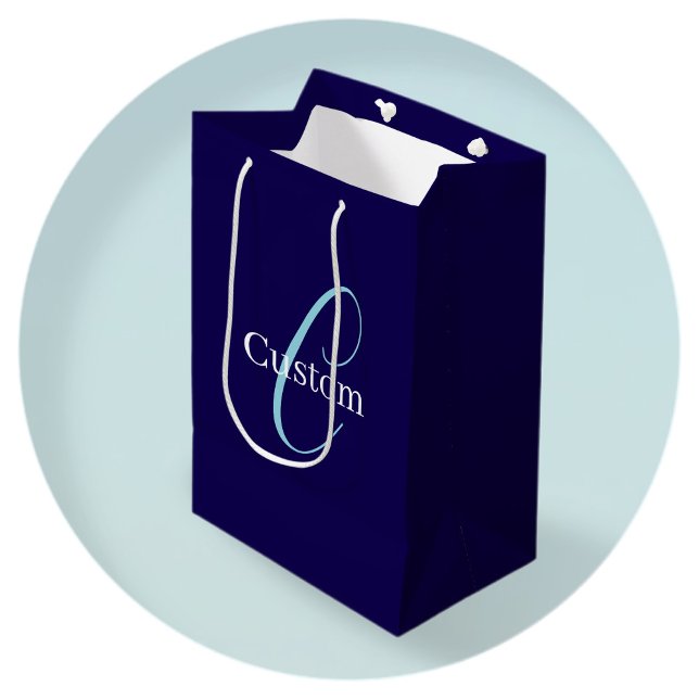 Editable Cursive Script Monogram Purplish Blue Medium Gift Bag (Creator Uploaded)
